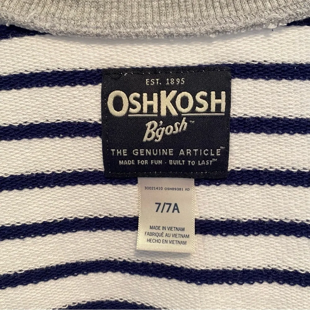 OshKosh B'gosh Boy's Long Sleeve Navy & White Stripe Top Size 7